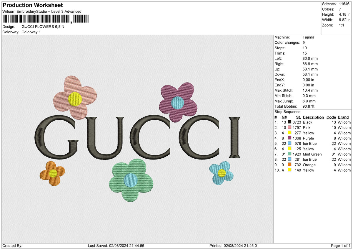GUCCI FLOWERS Embroidery File 6 size