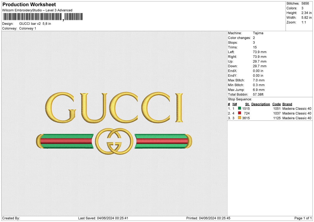 GUCCI Bar v2 Embroidery File 6 size