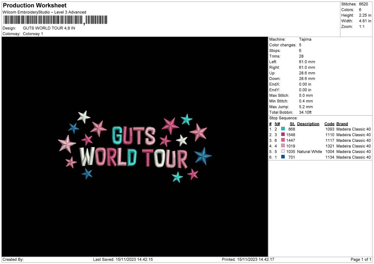 World Stars Embroidery File 6 sizes