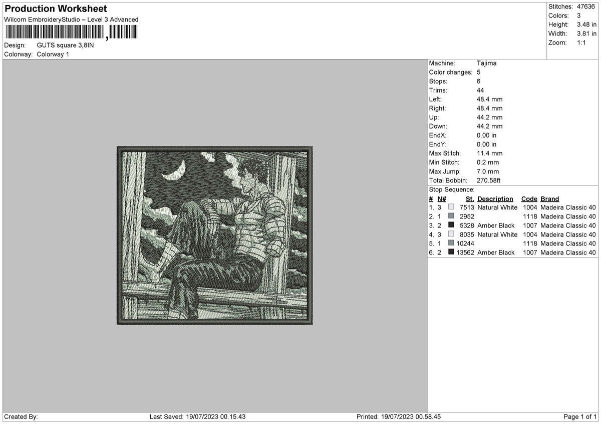 Guts Square Embroidery File 6 sizes