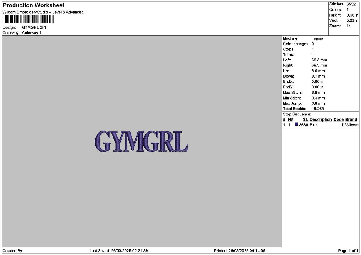 Gymgrltext Embroidery File 6 sizes