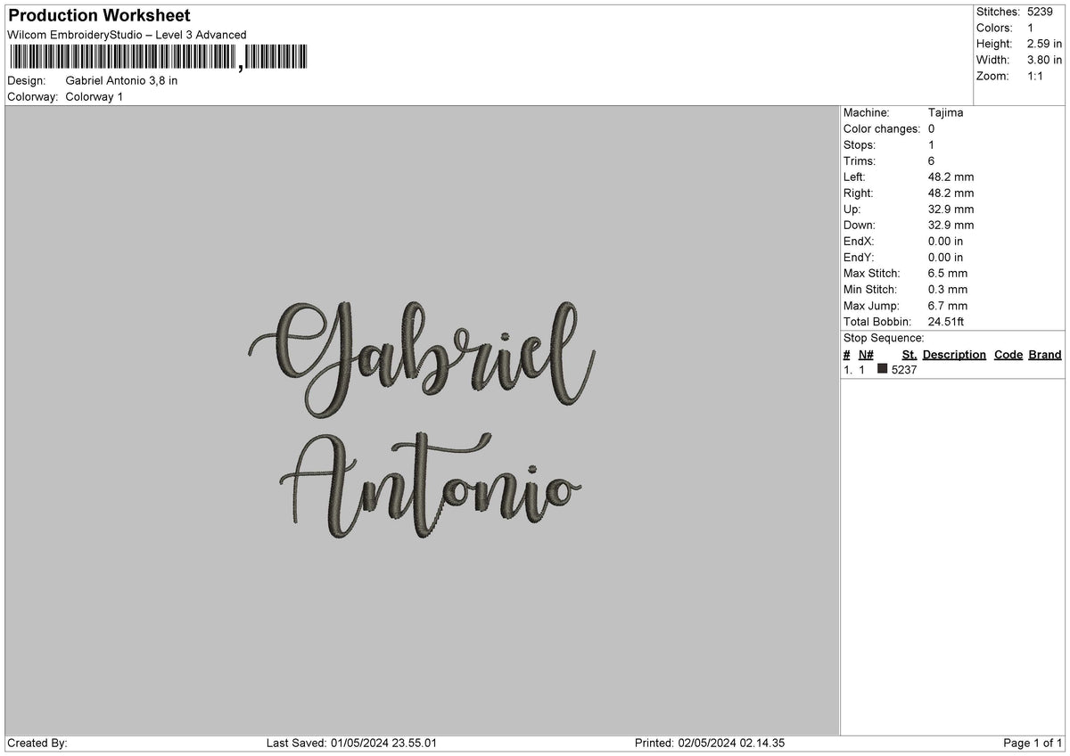 Gabrieltext Embroidery File 6 sizes