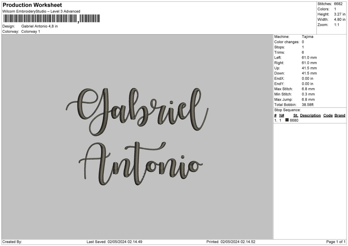 Gabrieltext Embroidery File 6 sizes