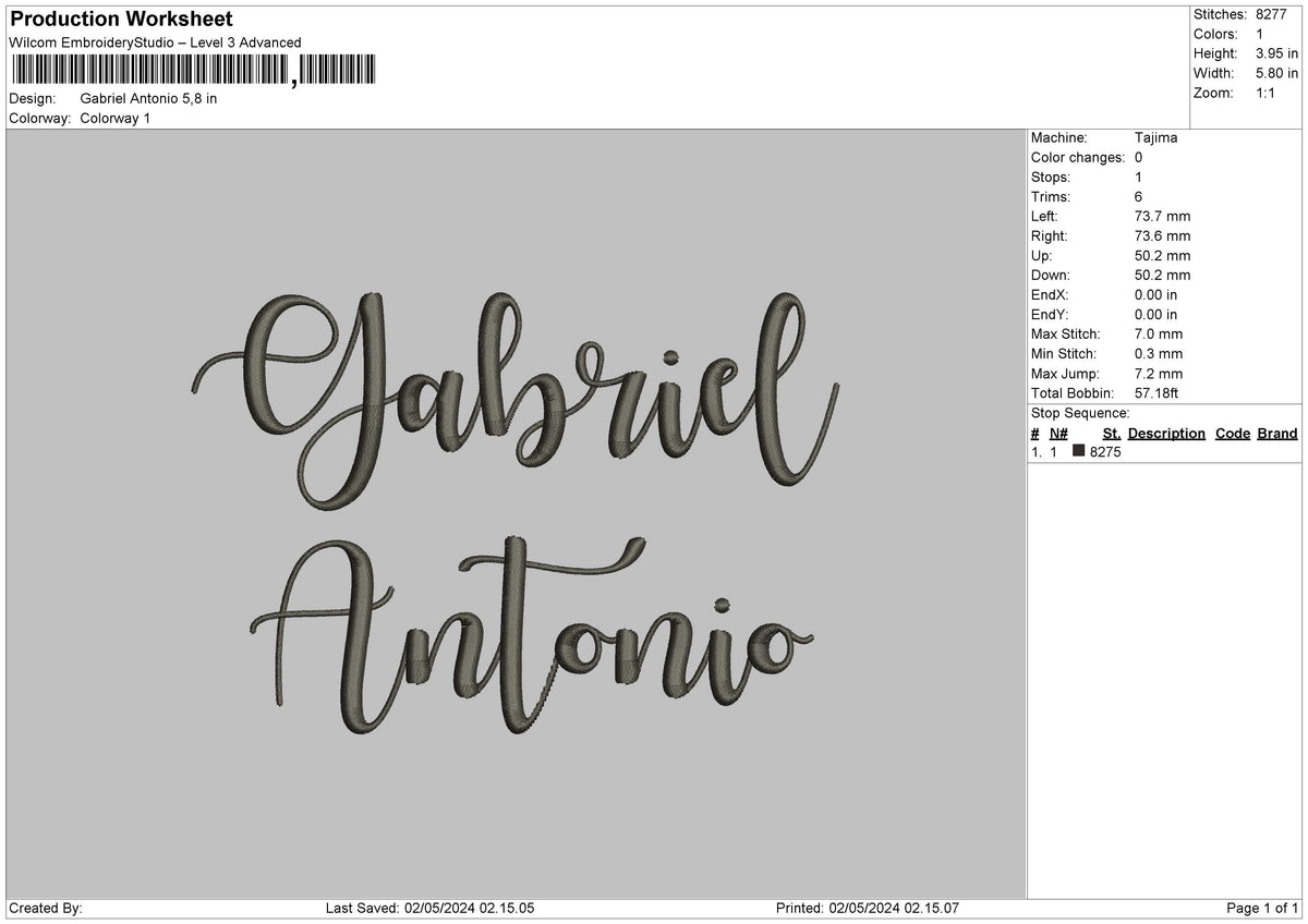 Gabrieltext Embroidery File 6 sizes