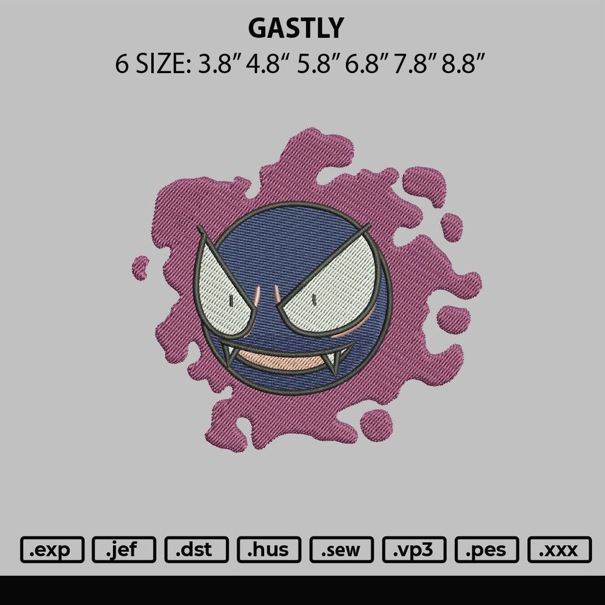 Gastly Embroidery File 6 sizes