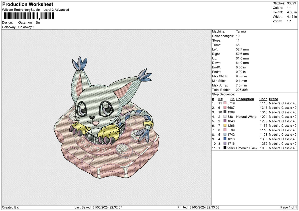 Gatamon Embroidery File 6 size