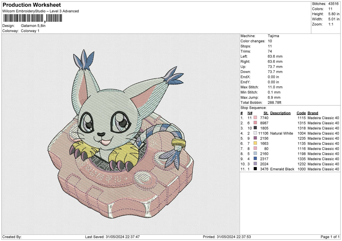 Gatamon Embroidery File 6 size