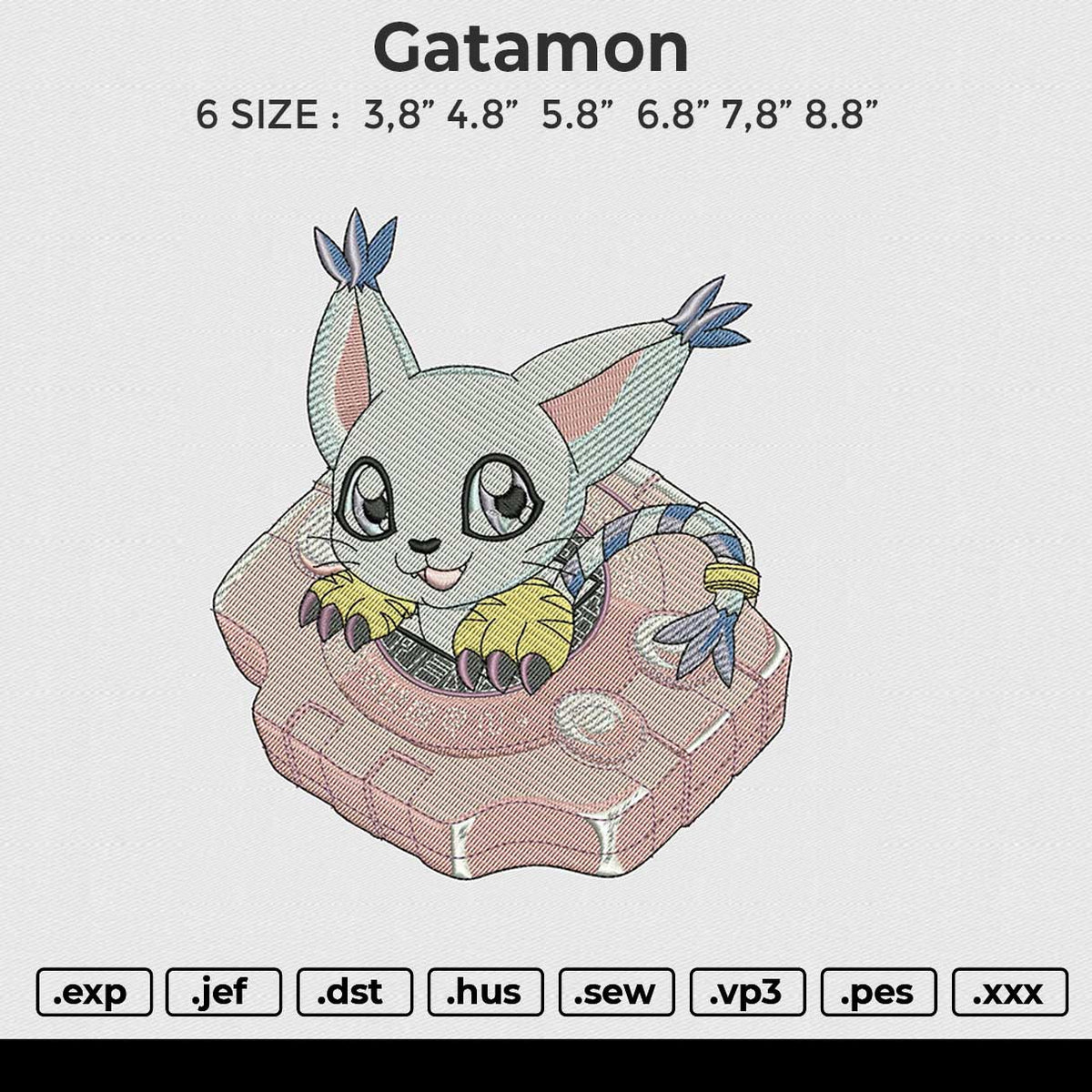 Gatamon Embroidery File 6 size
