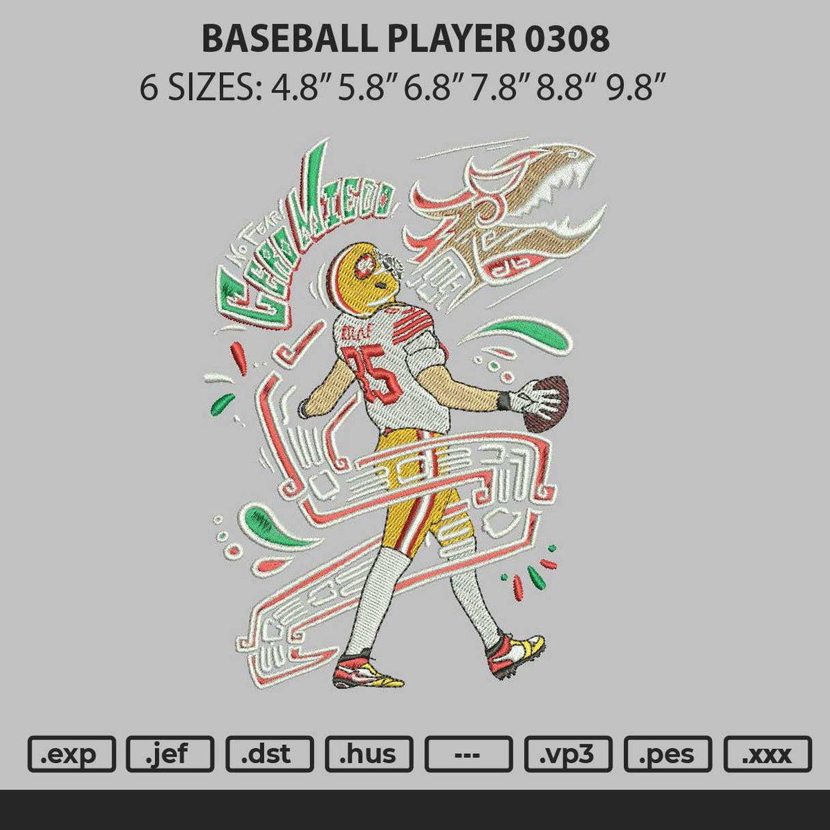 Baseball Player 0308 Embroidery File 6 sizes
