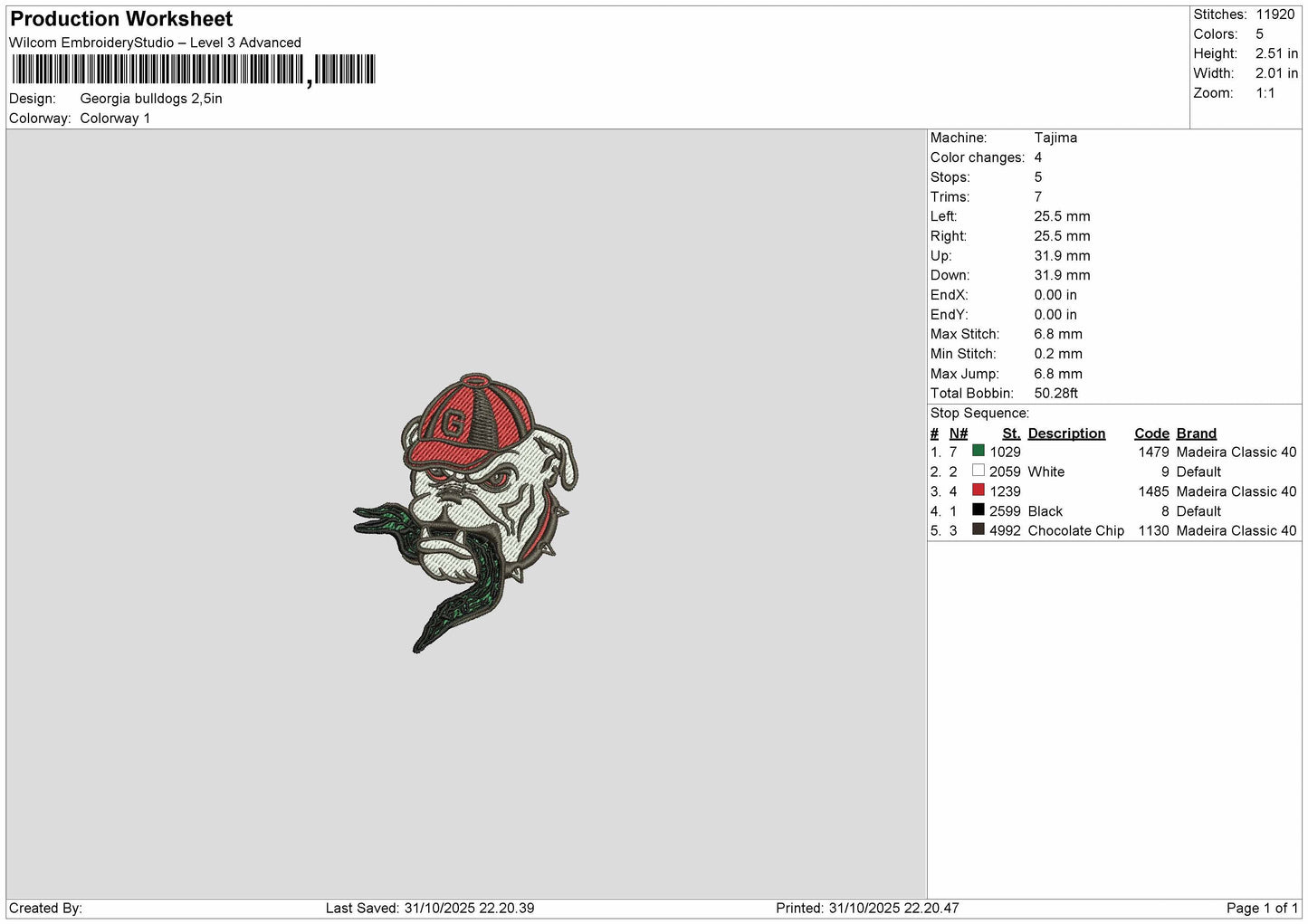 Georgia Bulldogs Embroidery File
