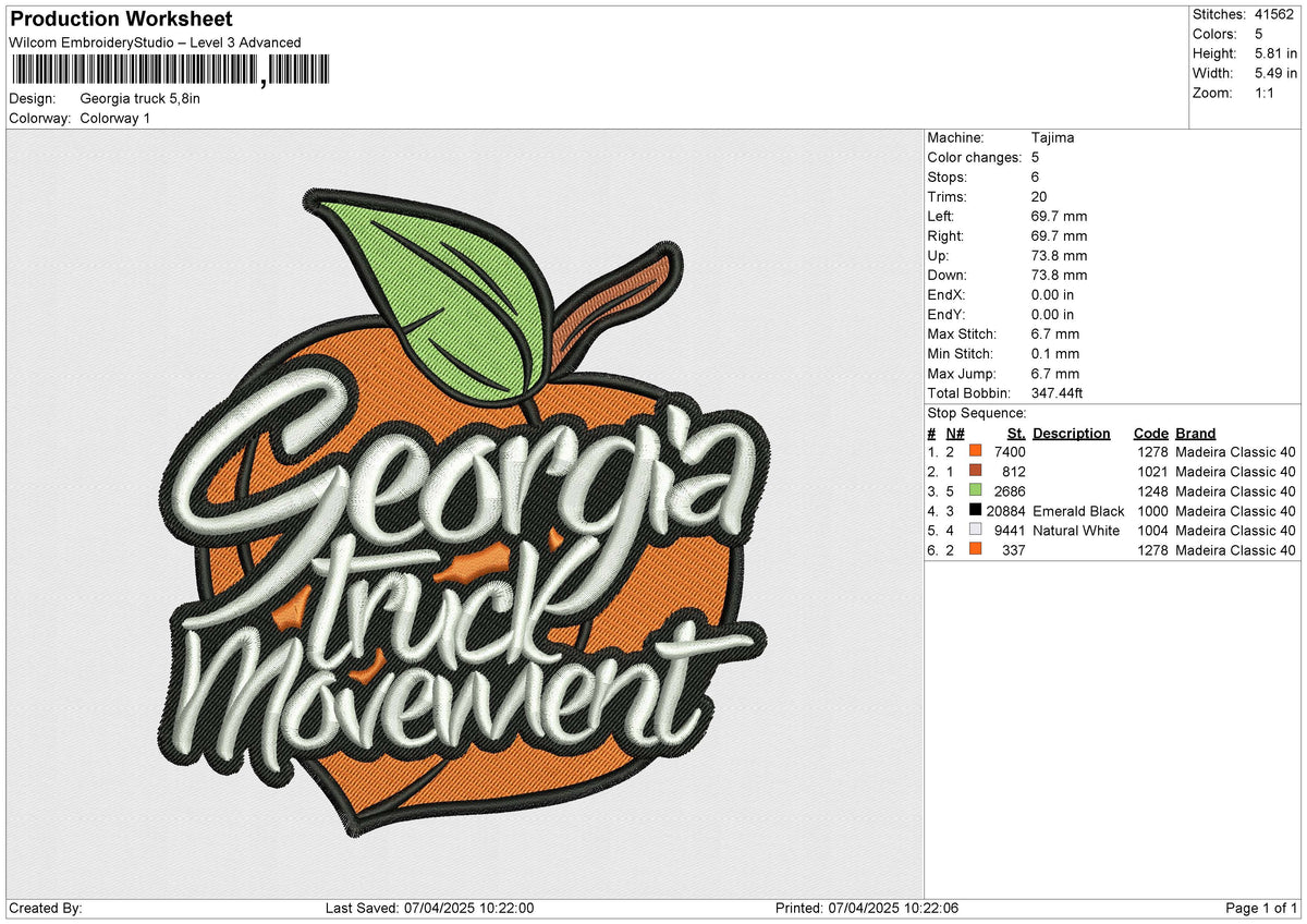 Georgia truck Embroidery File 6 size