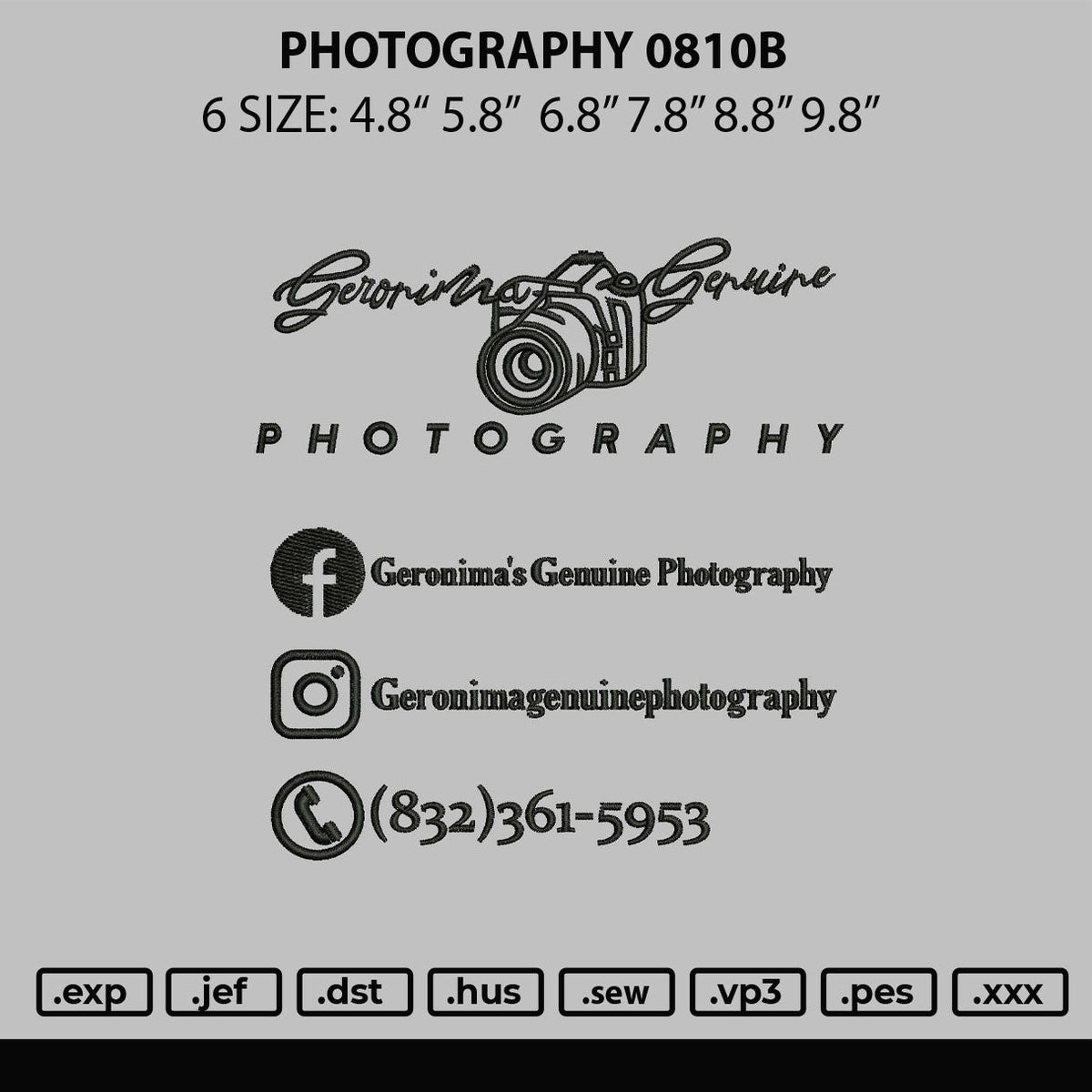 Photography 0810b Embroidery File 6 sizes