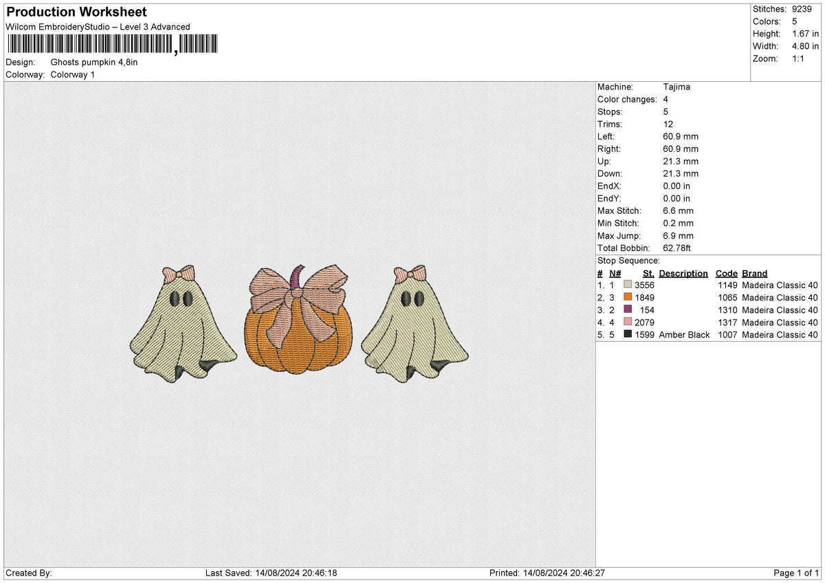 Ghosts pumpkin v2 Embroidery File 6 size