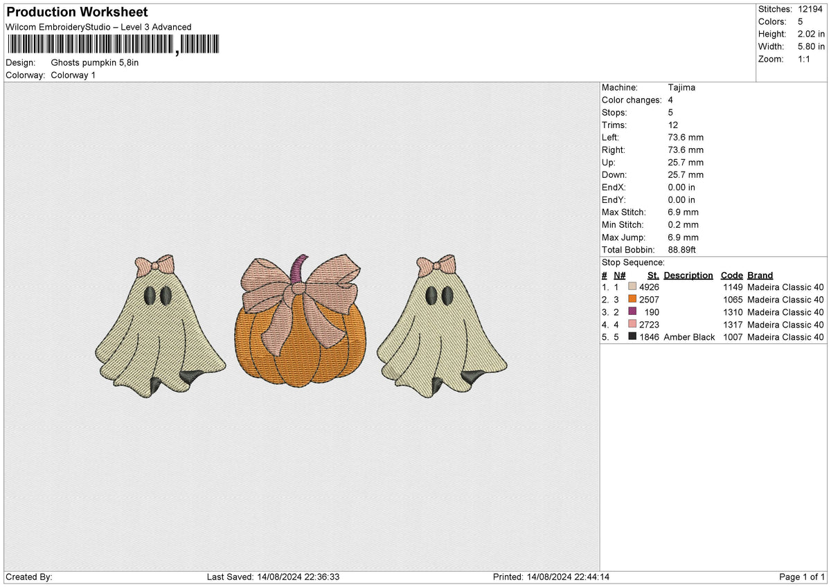 Ghosts pumpkin v2 Embroidery File 6 size