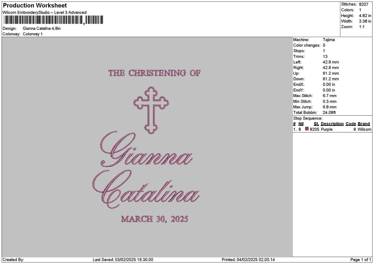 Giannatext Embroidery File 6 sizes
