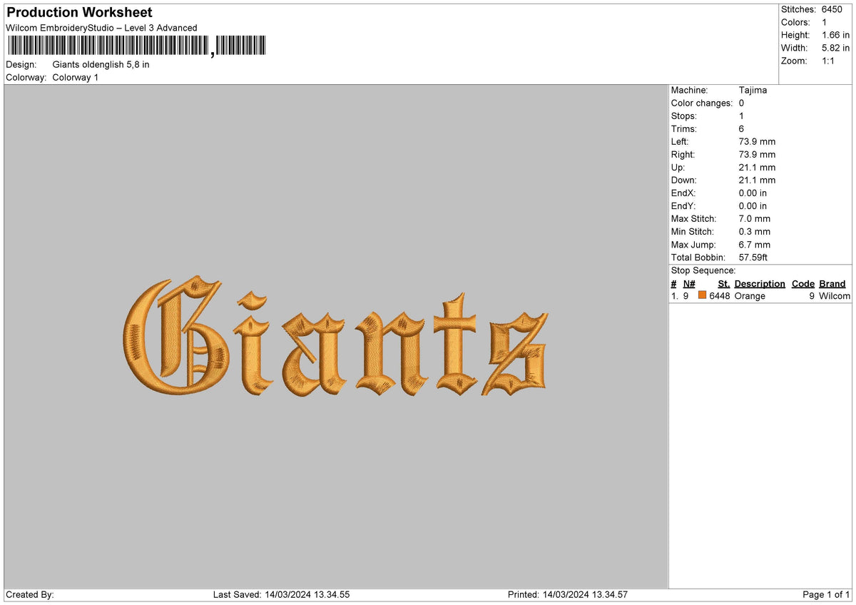 Giants Text Embroidery File 6 sizes