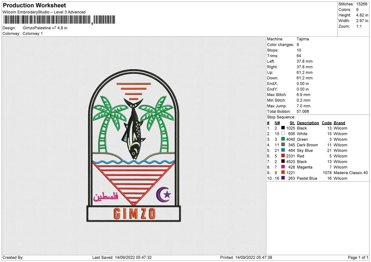Gimzo Palestine v7 Embroidery