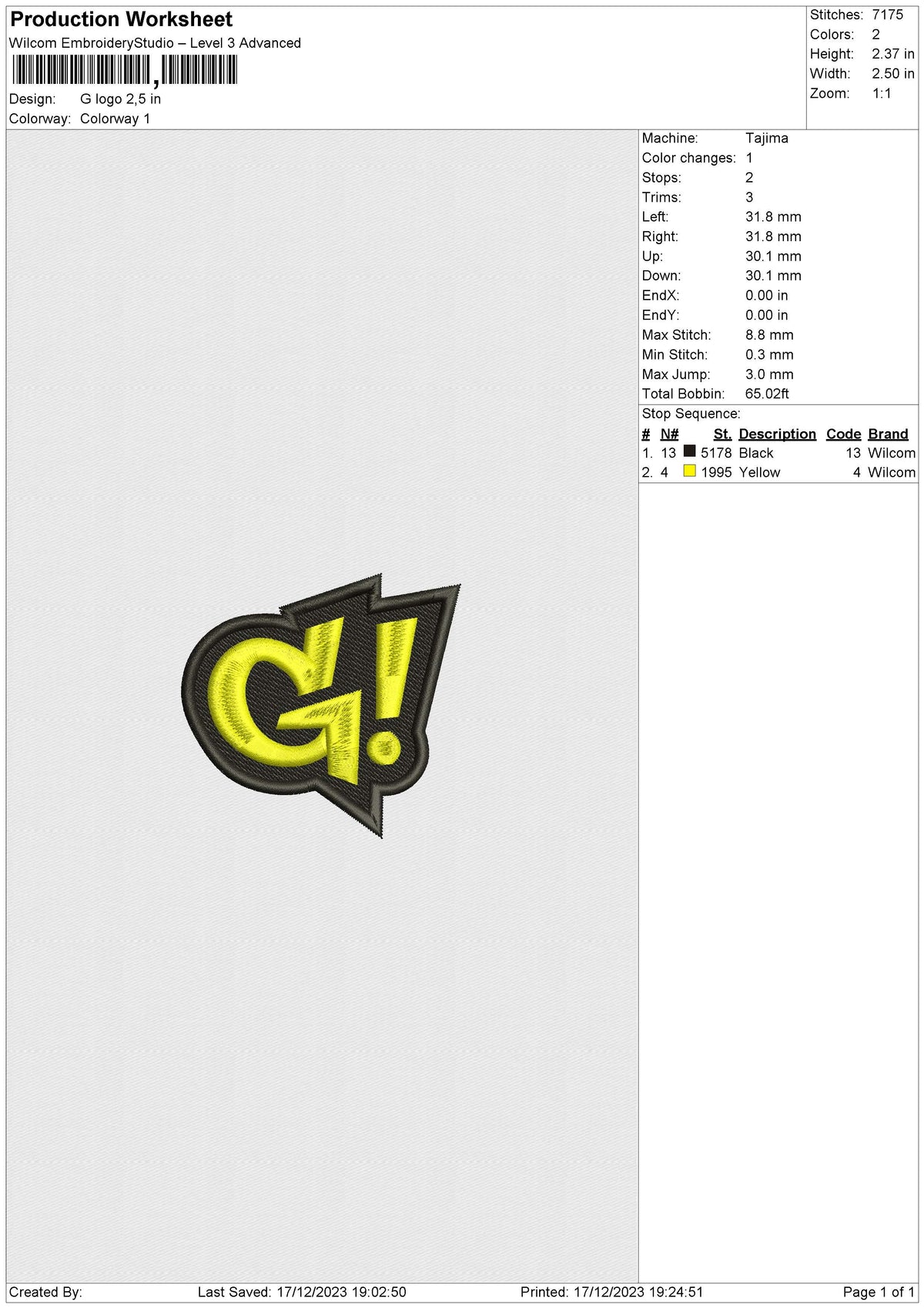 G logo Embroidery File 6 size