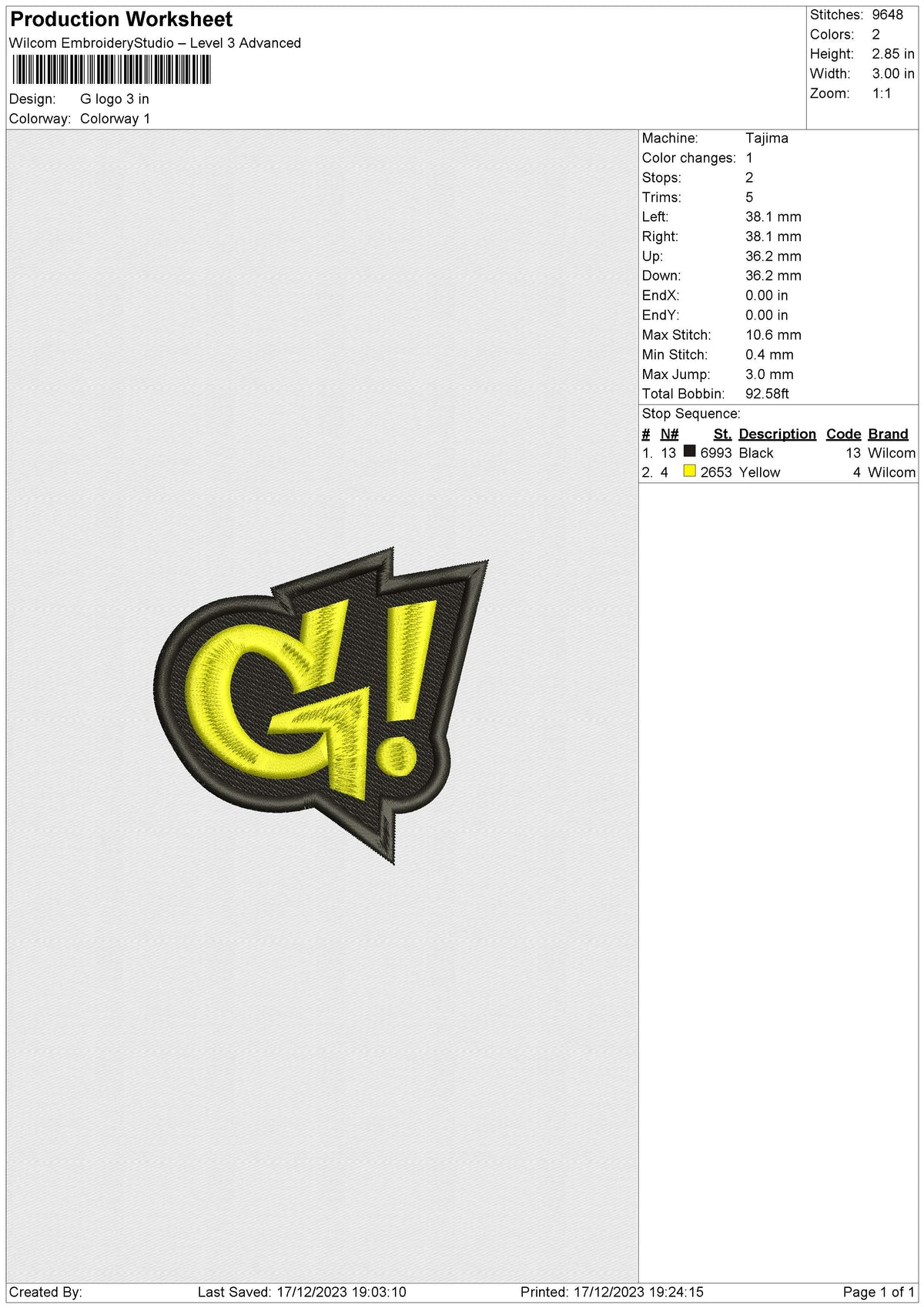 G logo Embroidery File 6 size