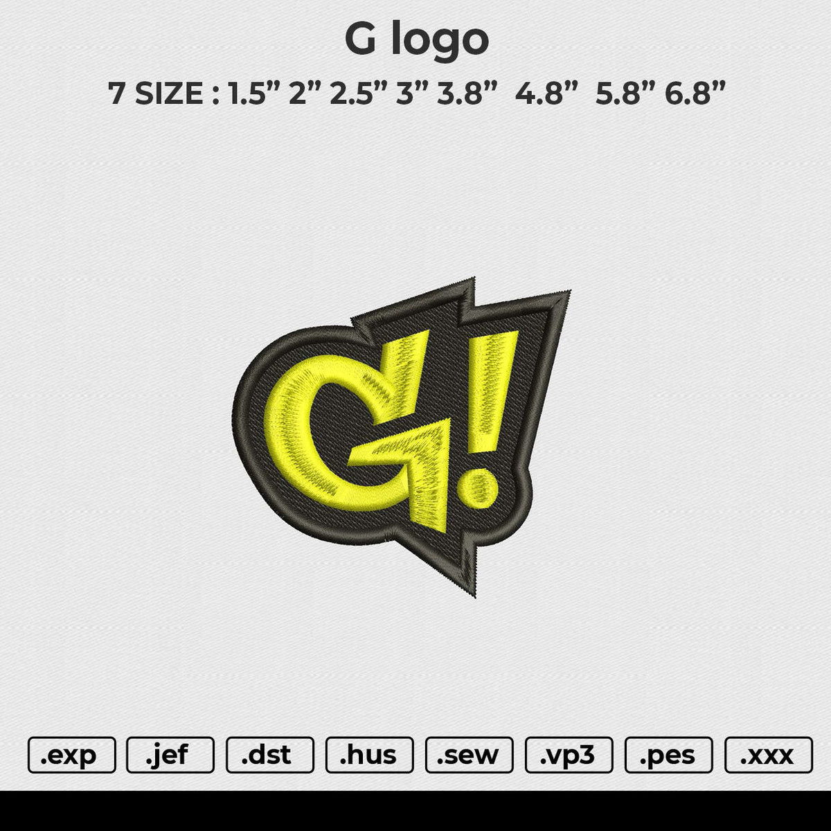 G logo Embroidery File 6 size