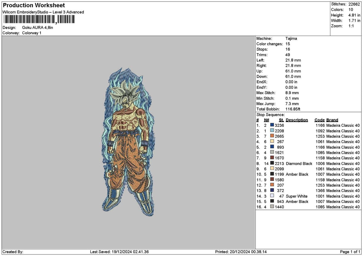 Goku 1912 Embroidery File 6 sizes
