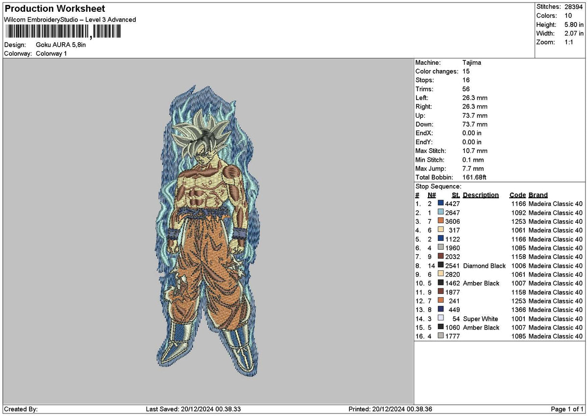 Goku 1912 Embroidery File 6 sizes