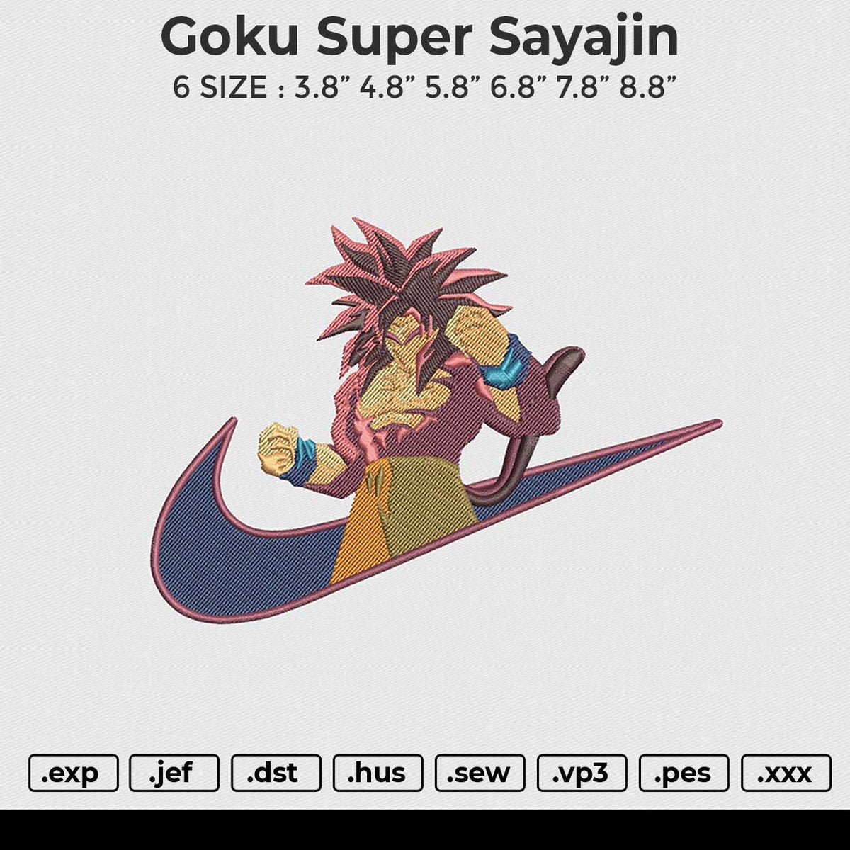 Goku Super Sayajin Embroidery File 6 size