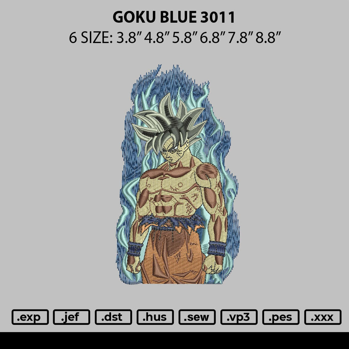 Goku Blue 3011 Embroidery File 6 sizes