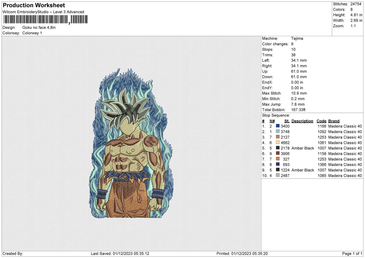 Goku no face Embroidery File 6 size