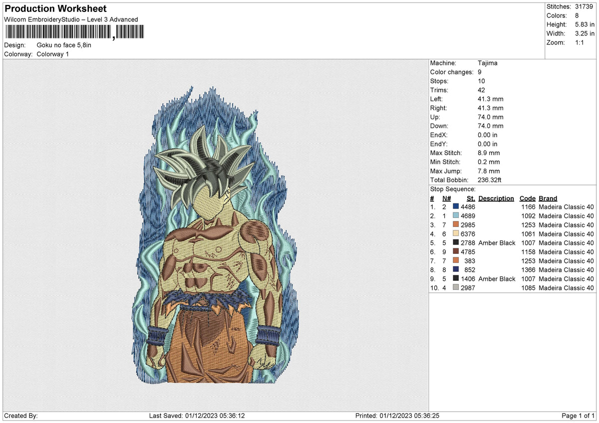 Goku no face Embroidery File 6 size