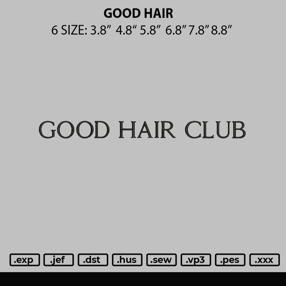 Good Hair Embroidery File 6 sizes