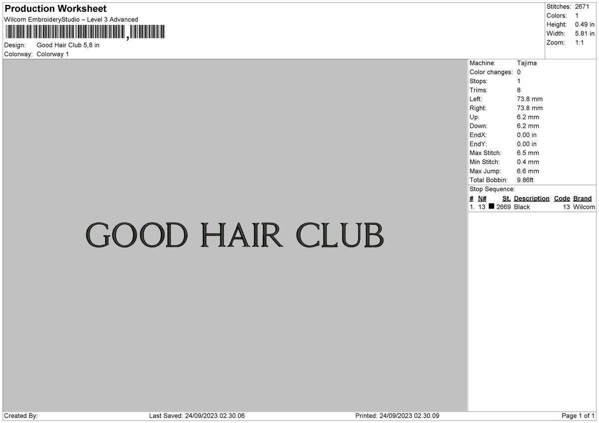 Good Hair Embroidery File 6 sizes