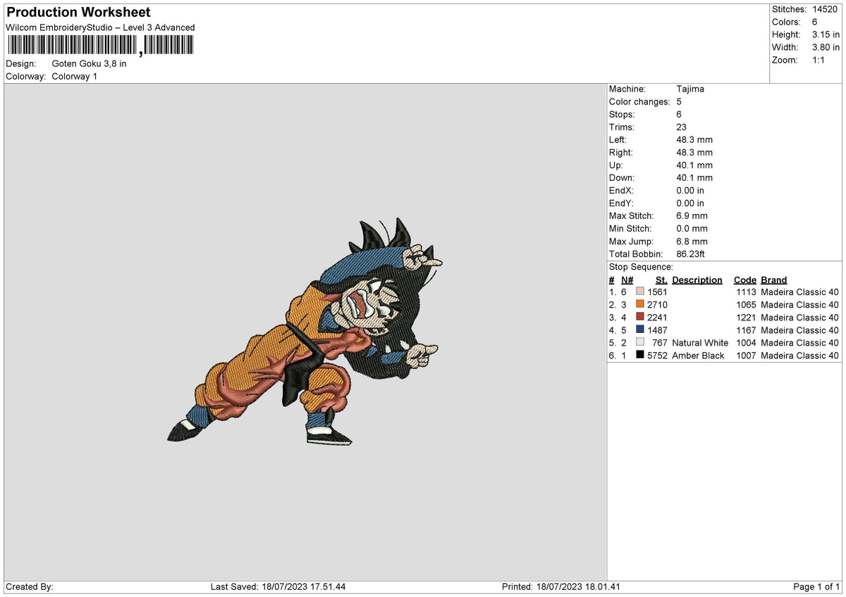 Goten Goku Embroidery File 6 sizes