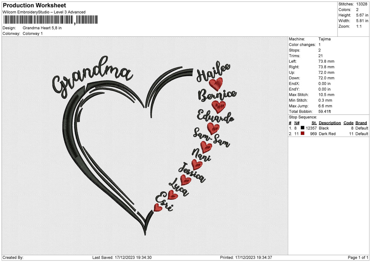 Grandma Heart Embroidery File 6 size