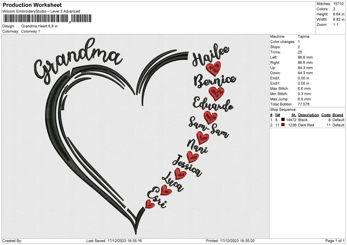 Grandma Heart Embroidery File 6 size