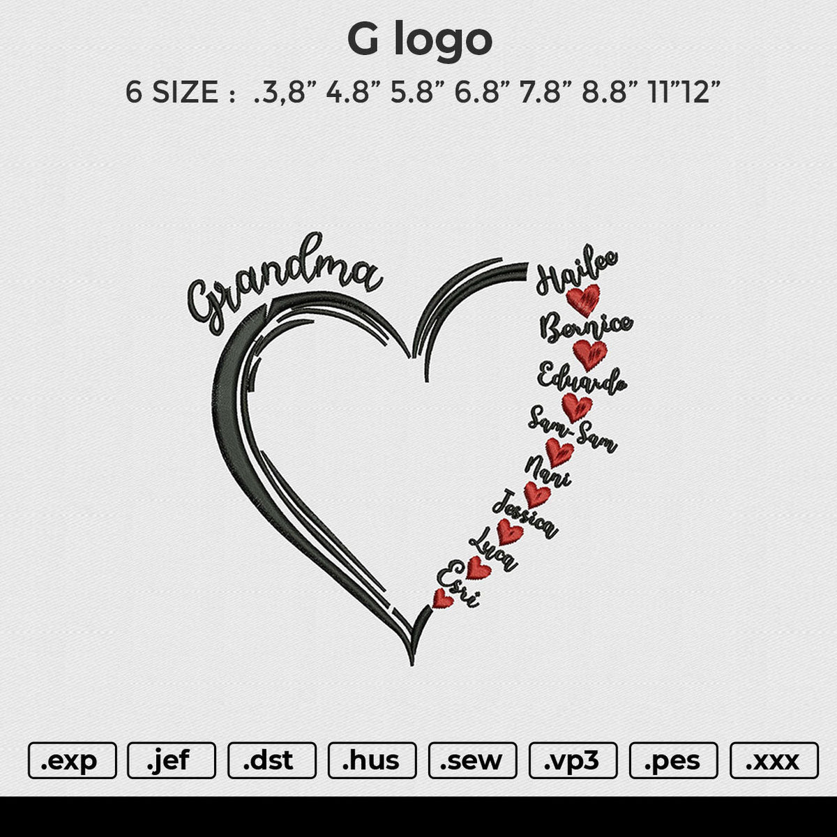 Grandma Heart Embroidery File 6 size