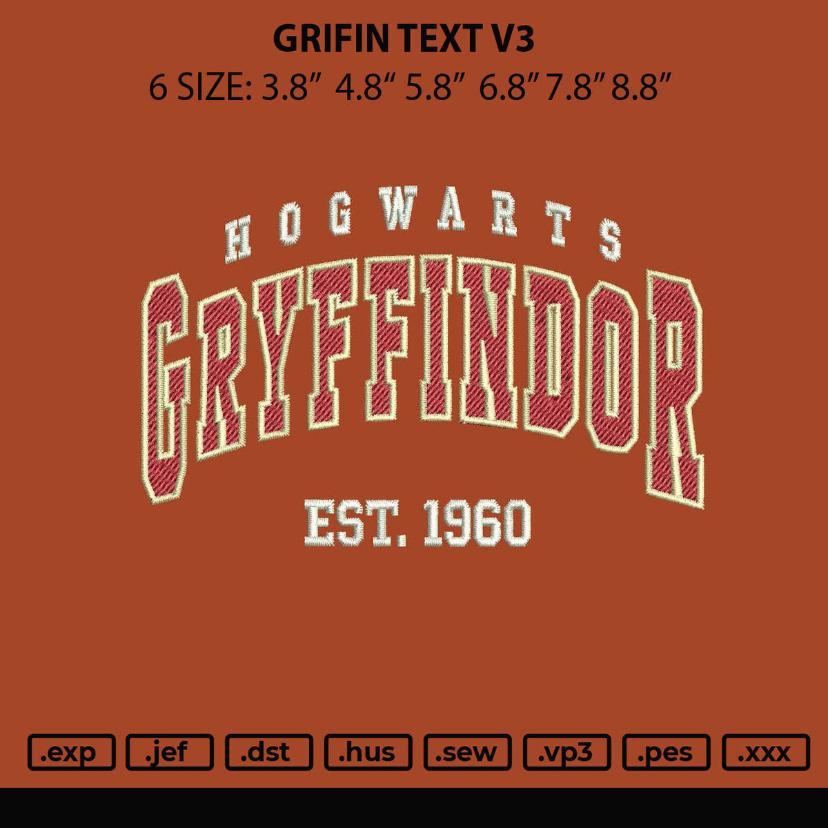 Grifin Text V3 Embroidery File 6 sizes
