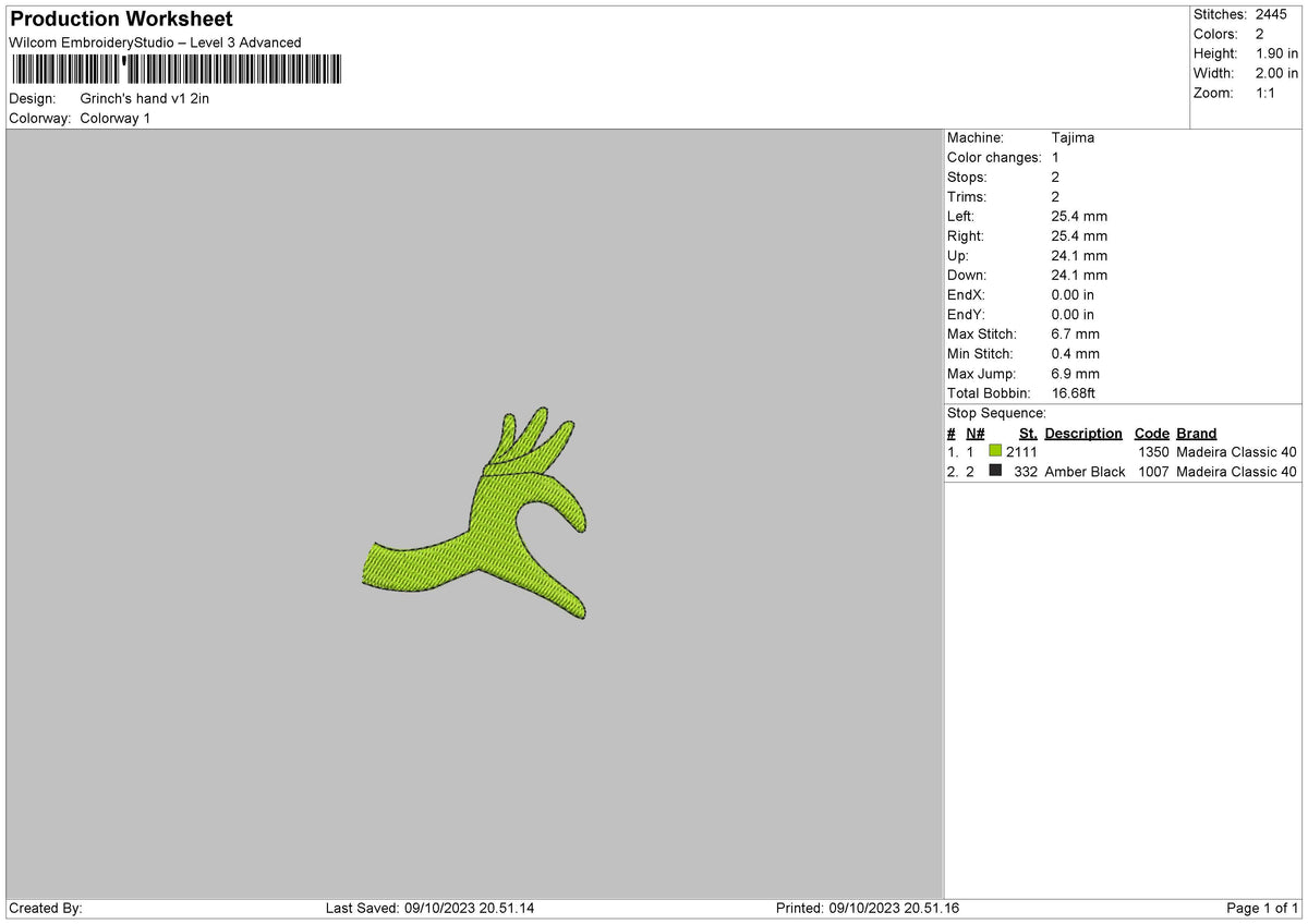Grinchs Hand V1 Embroidery File 6 sizes