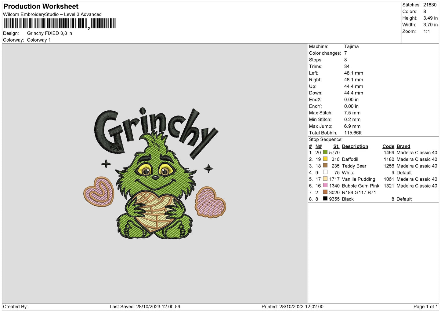 Chibi Grinch Embroidery File 6 sizes