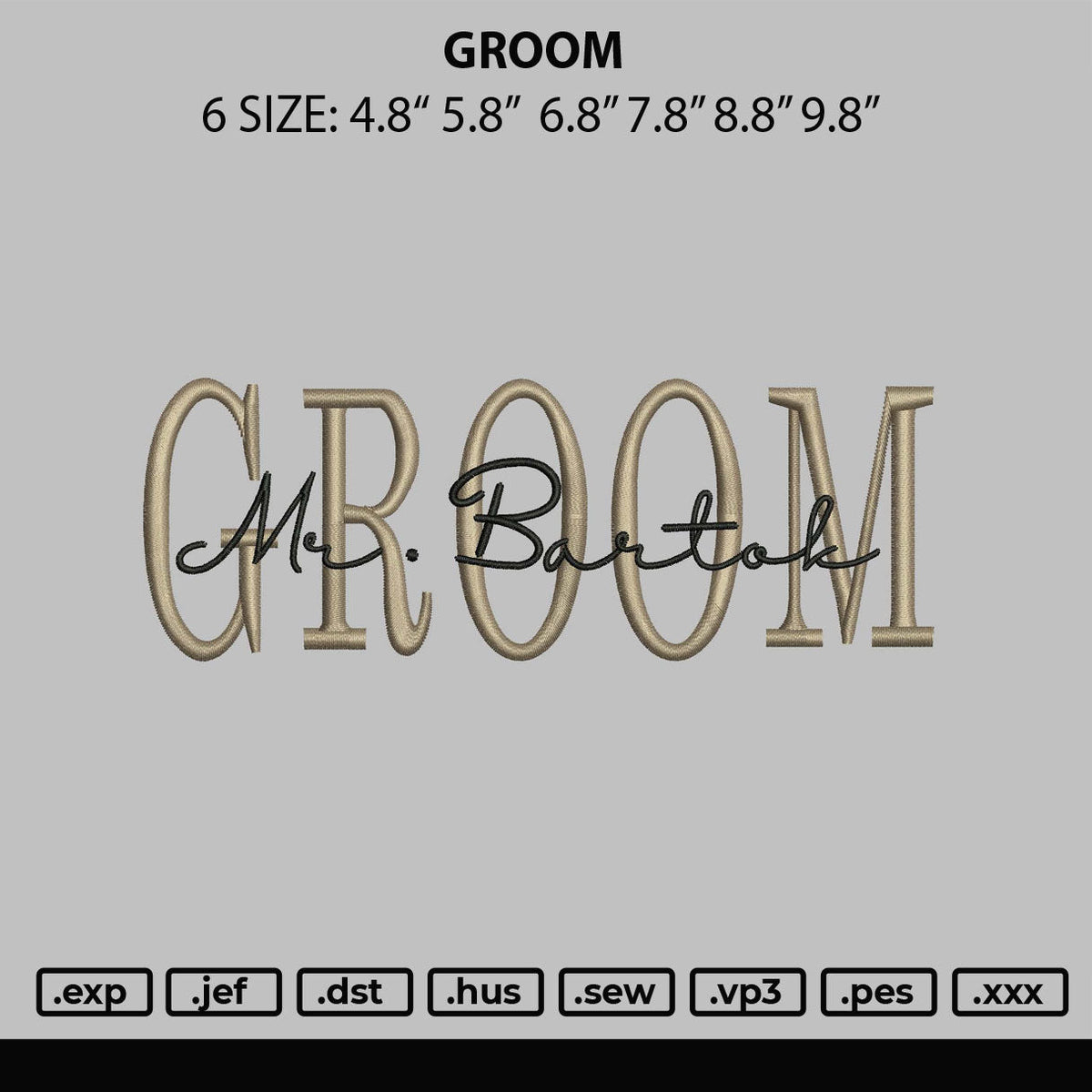 Groom Embroidery File 6 sizes