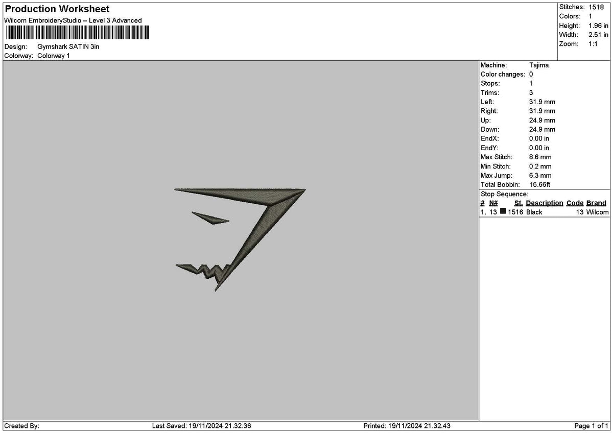 Shark Line Embroidery File 6 sizes
