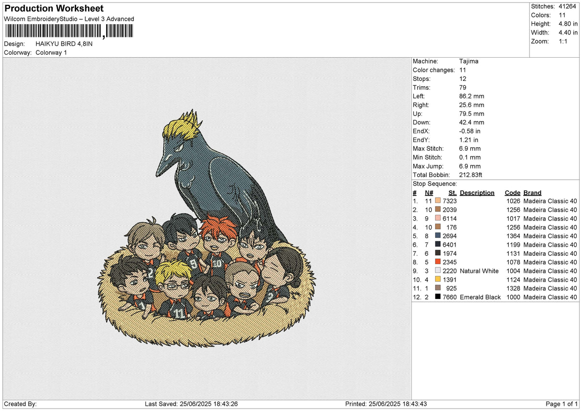 HAIKYU BIRD Embroidery File 6 size