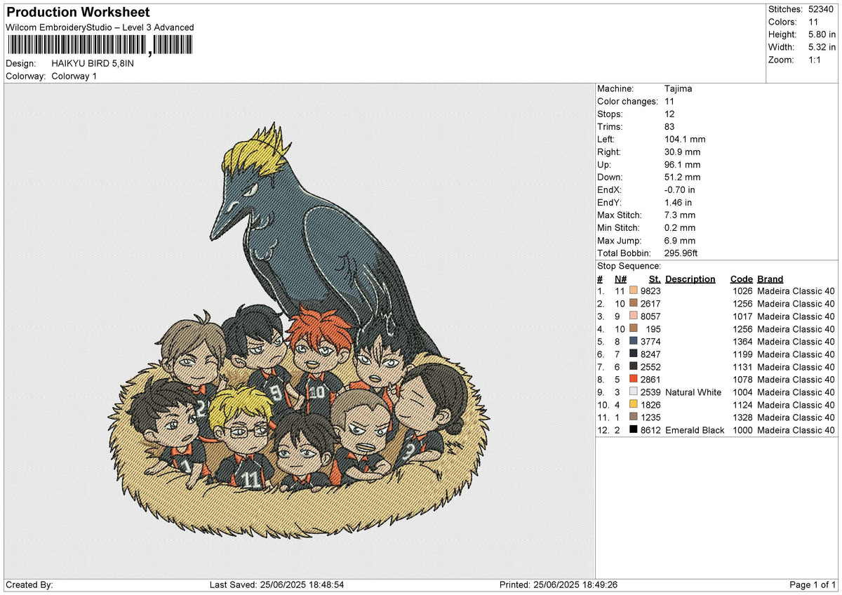 HAIKYU BIRD Embroidery File 6 size