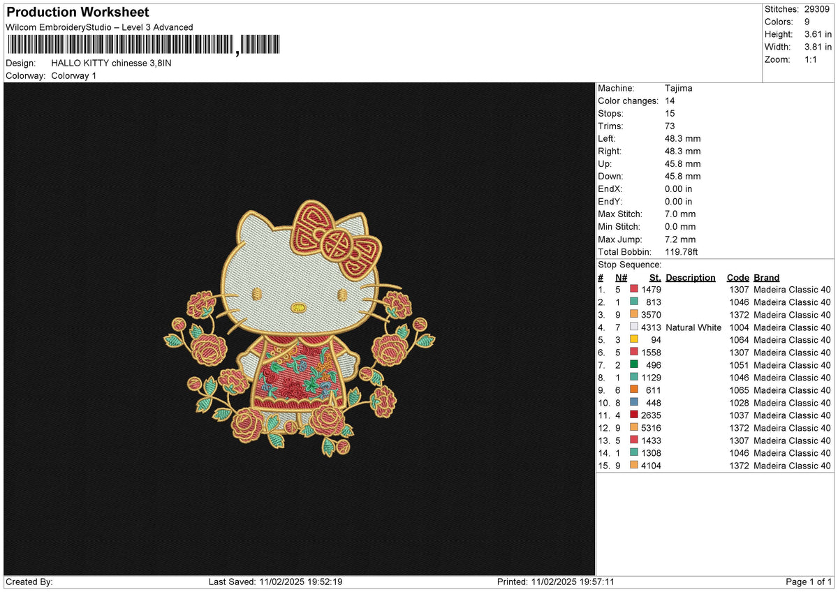 HALLO KITTY chinesse Embroidery File 6 size