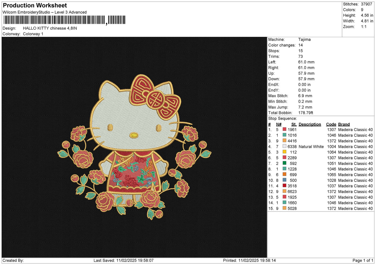 HALLO KITTY chinesse Embroidery File 6 size