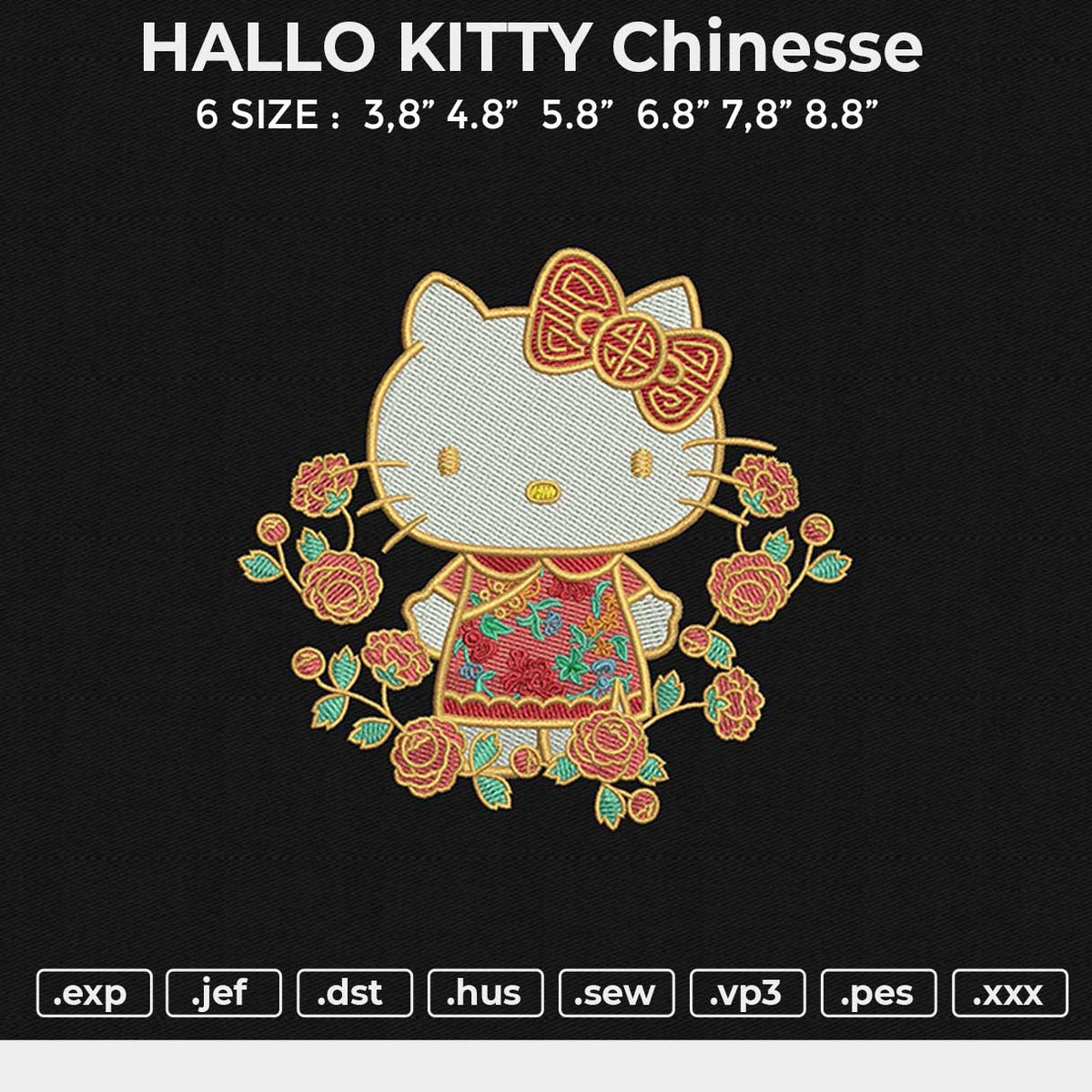 HALLO KITTY chinesse Embroidery File 6 size