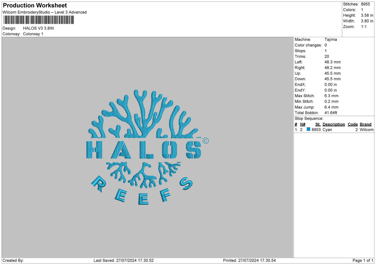 Halos V3 Embroidery File 6 sizes
