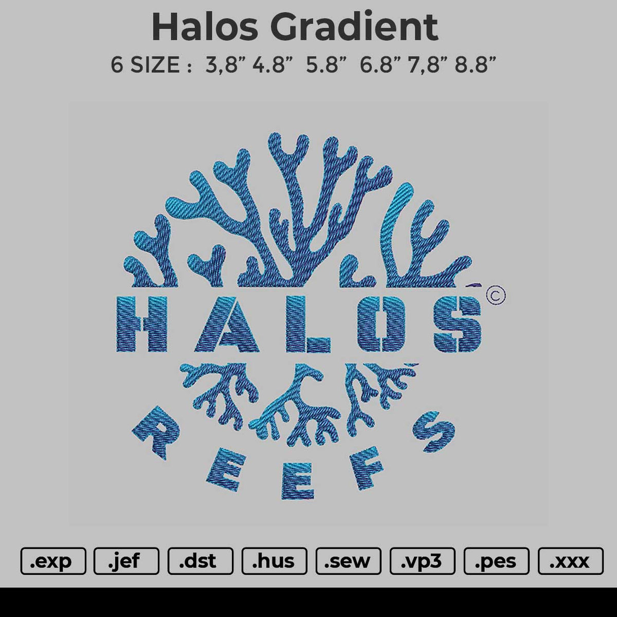 Halos Gradient Embroidery File 6 size