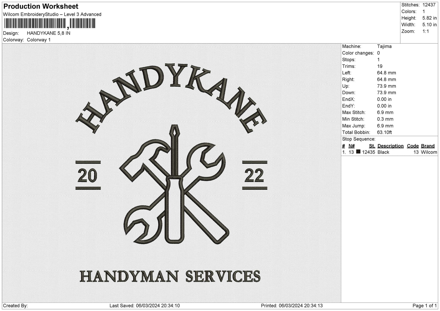 HANDYKANE Embroidery File 6 size