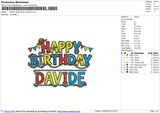 HAPPY BIRTHDAY DAVIDE Embroidery File 6 sizes